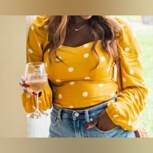 Free People Yellow Polka Dot Blouse